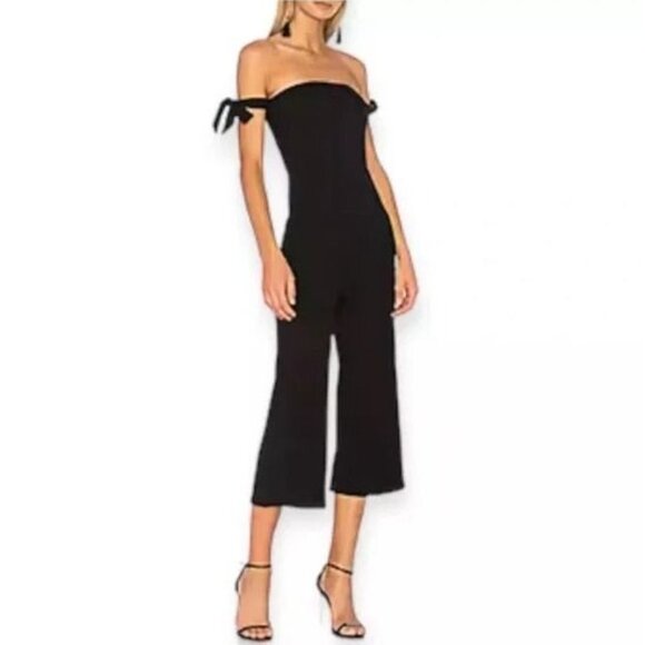 NBD Pants - NBD Revolve Eden Jumpsuit Shoulder Tie Straps Ribbed Black Small Capri Straight
